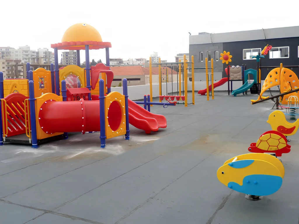 School playground at Juneih School Lebanon with modern outdoor play equipment