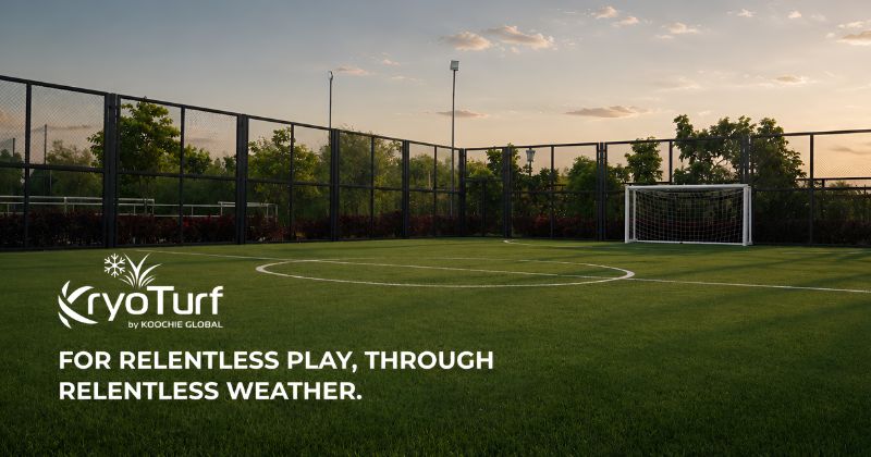 Highlighted statement explaining that the heat generated by conventional artificial turf is due to its engineering and can be reduced through improved material design.