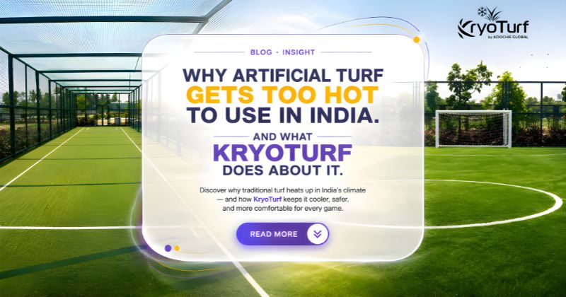 Heat resistant artificial turf India using KryoTurf reflective fibre technology in summer sunlight